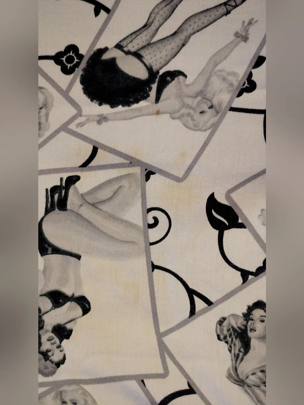 Pin-Up Collage Shower Curtain in Black and White